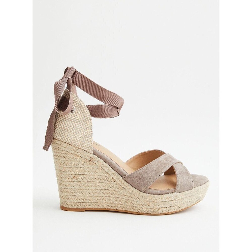 Torrid Ankle Wrap Platform Wedge Espadrilles Size 9WW Taupe Tan Brown New